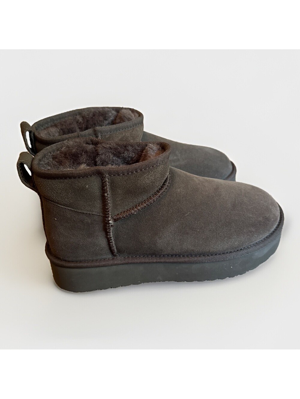 New Brown Chunky Platform Ankle Boots Booties Faux Fur Lined Ladies Size 9